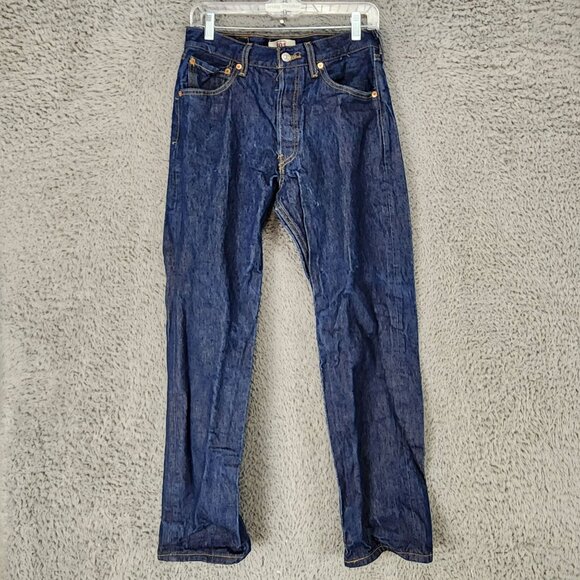 Levis Jeans Mens 30x32 501 Dark Wash Cotton Mid Rise Button Fly Classic Straight - Picture 2 of 13